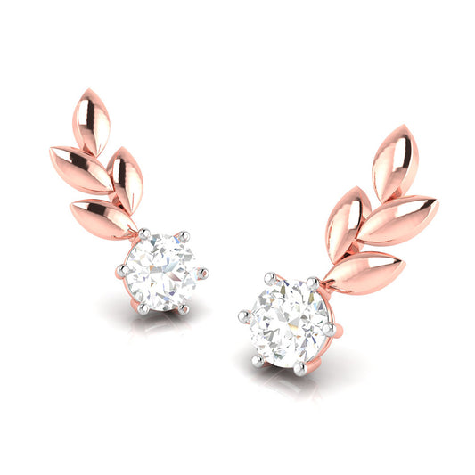 Rose Gold Solitaire Leaf Earrings