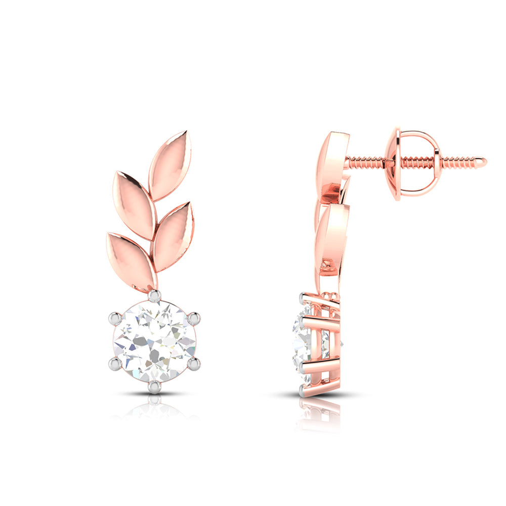 Rose Gold Solitaire Leaf Earrings