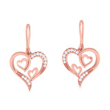 Double Heart Diamond Drop Earrings