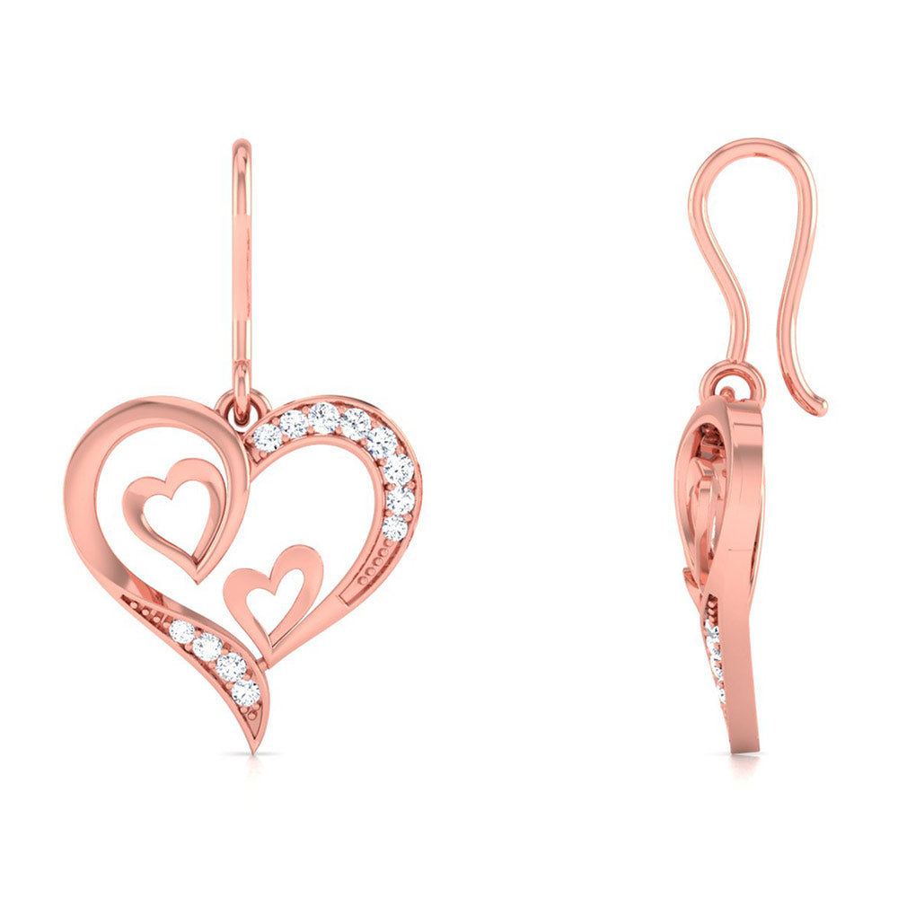 Double Heart Diamond Drop Earrings