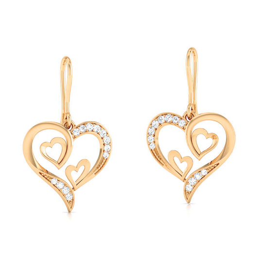 Double Heart Diamond Drop Earrings