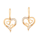 Double Heart Diamond Drop Earrings