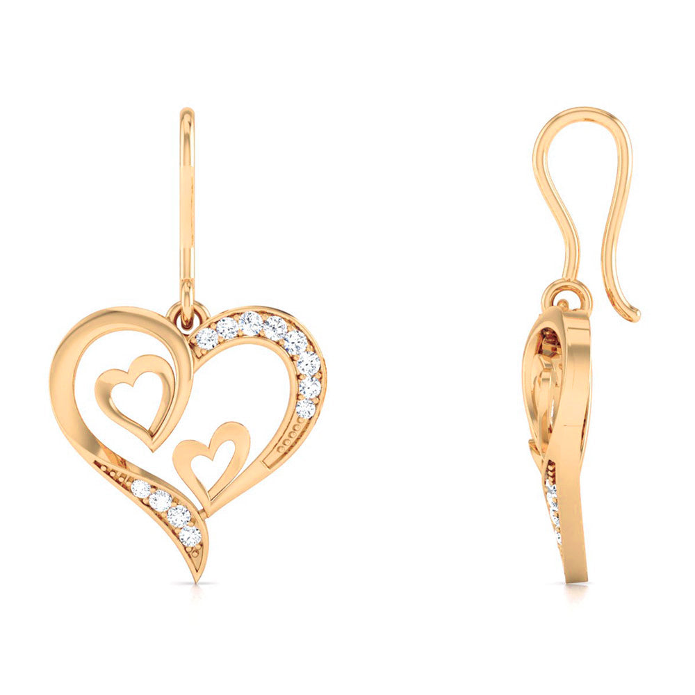 Double Heart Diamond Drop Earrings
