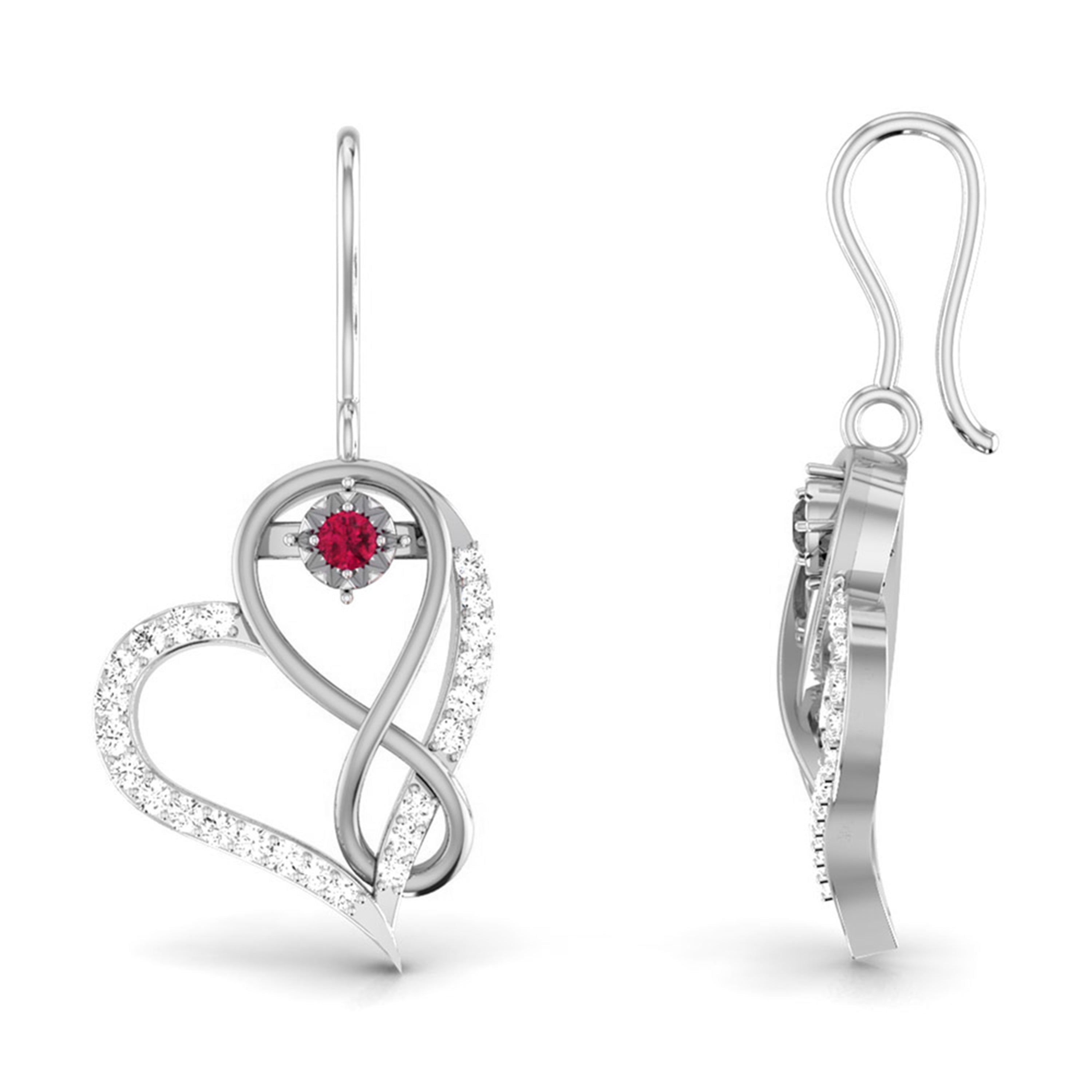 Ruby Heart Infinity Earrings