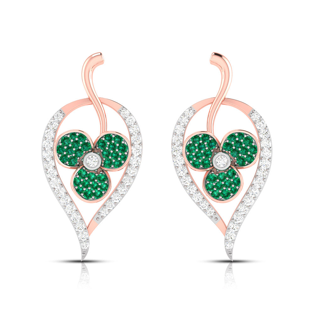 Rose Gold Clover Gemstone Diamond Earrings