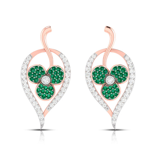 Rose Gold Clover Gemstone Diamond Earrings