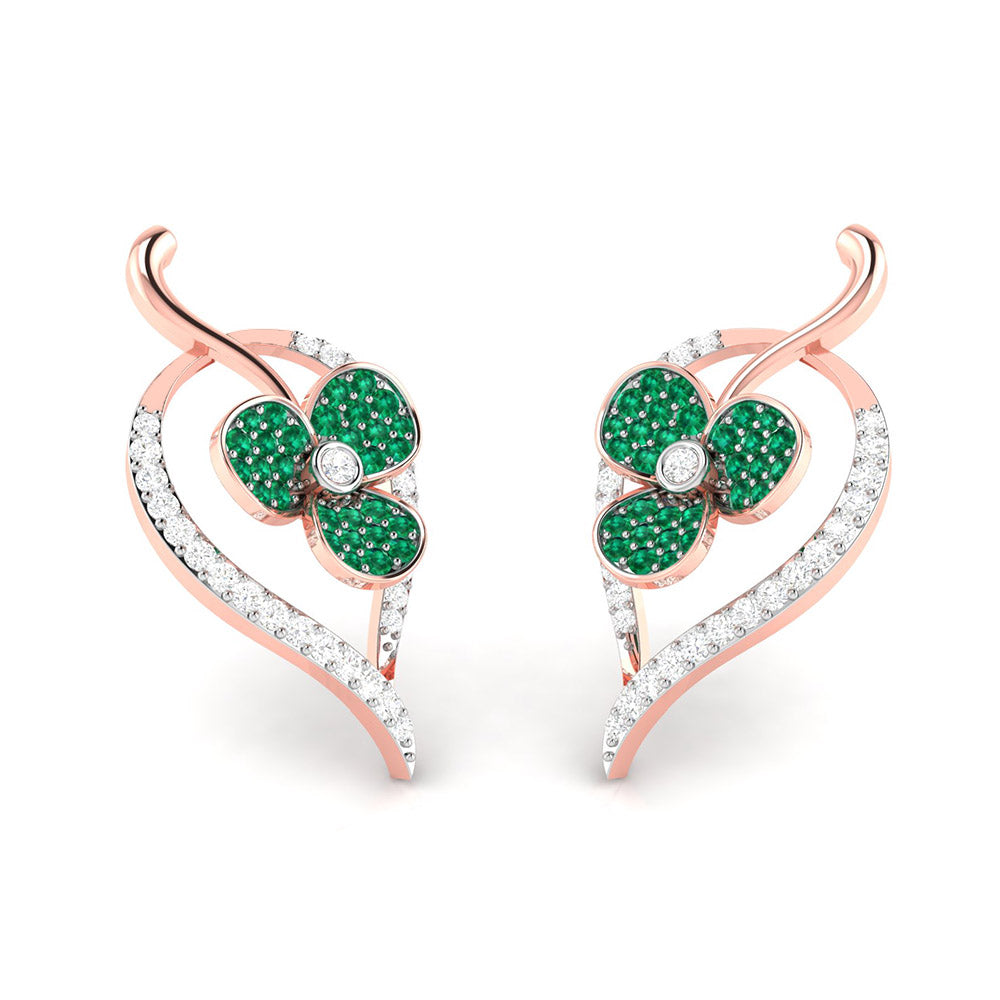 Rose Gold Clover Gemstone Diamond Earrings