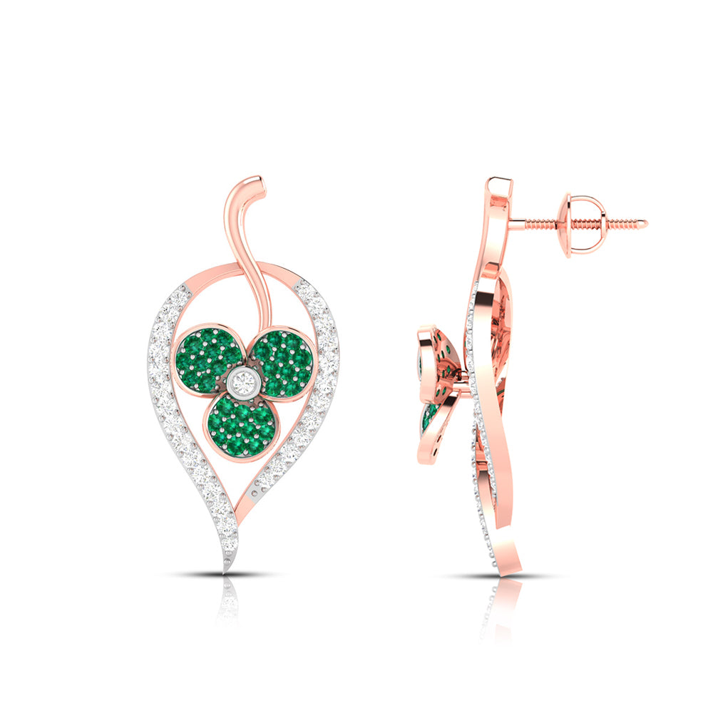 Rose Gold Clover Gemstone Diamond Earrings