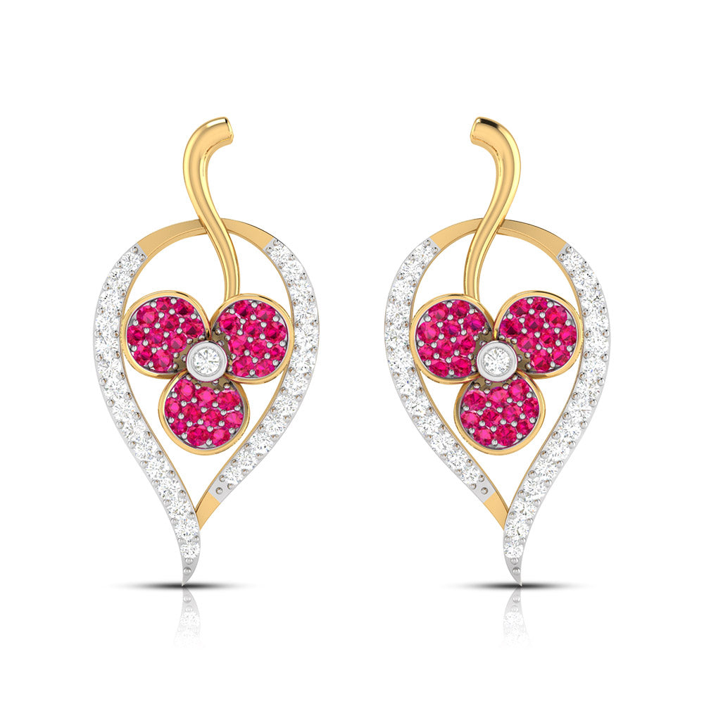 Rose Gold Clover Gemstone Diamond Earrings