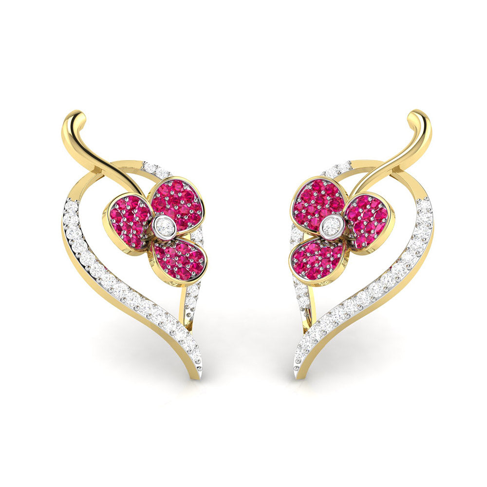 Rose Gold Clover Gemstone Diamond Earrings