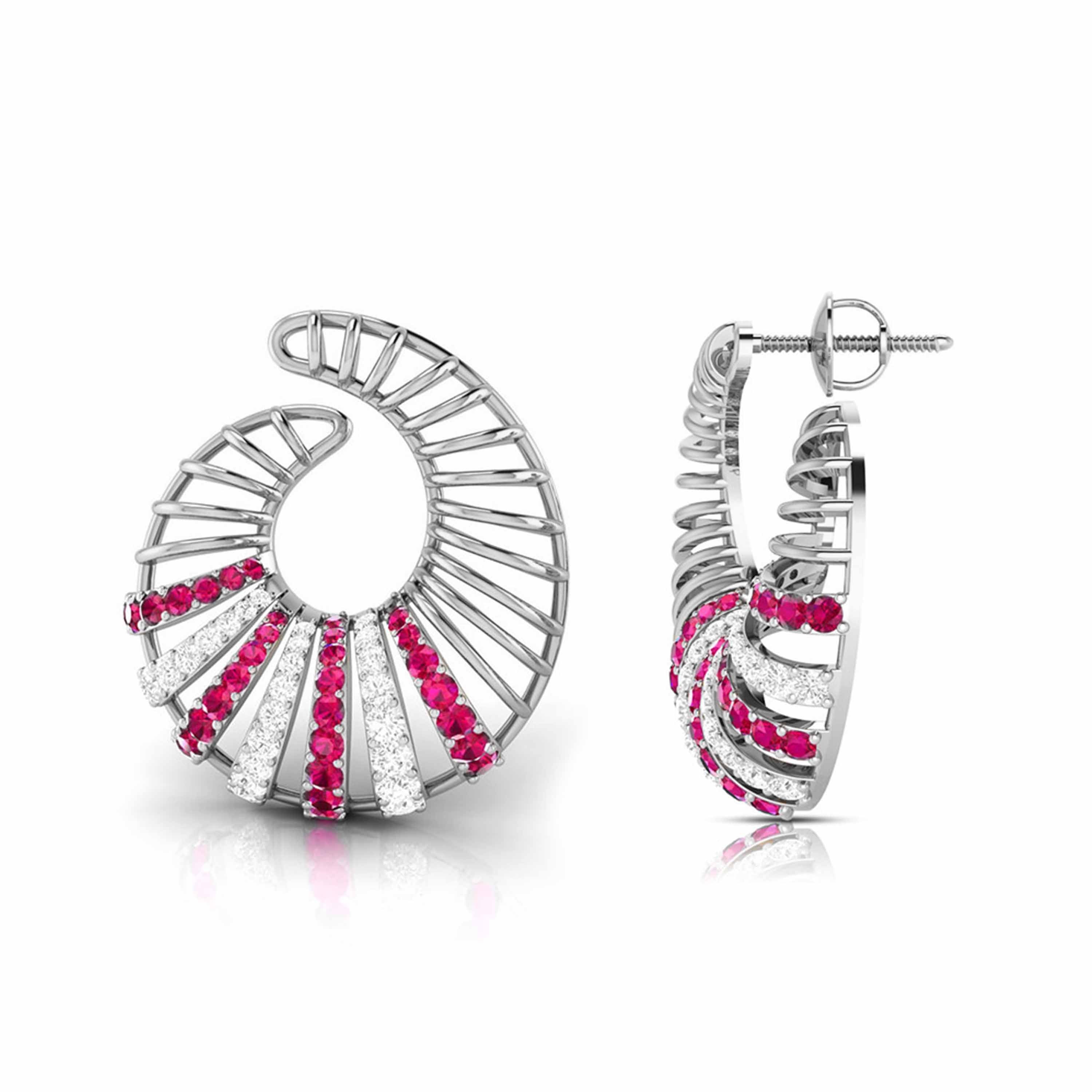 Spiral Gemstone Diamond Earrings