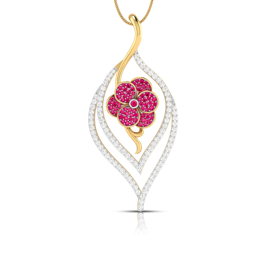Ruby Blossom Leaf Pendant