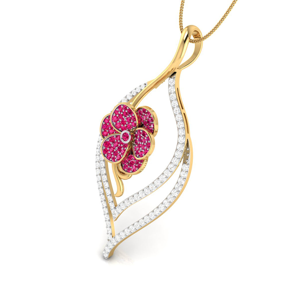 Ruby Blossom Leaf Pendant