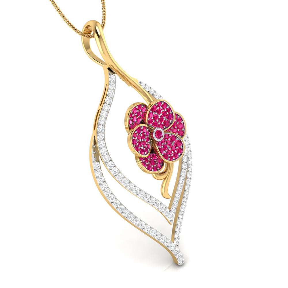 Ruby Blossom Leaf Pendant