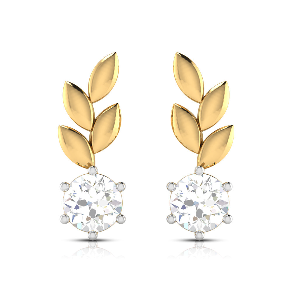 Rose Gold Solitaire Leaf Earrings