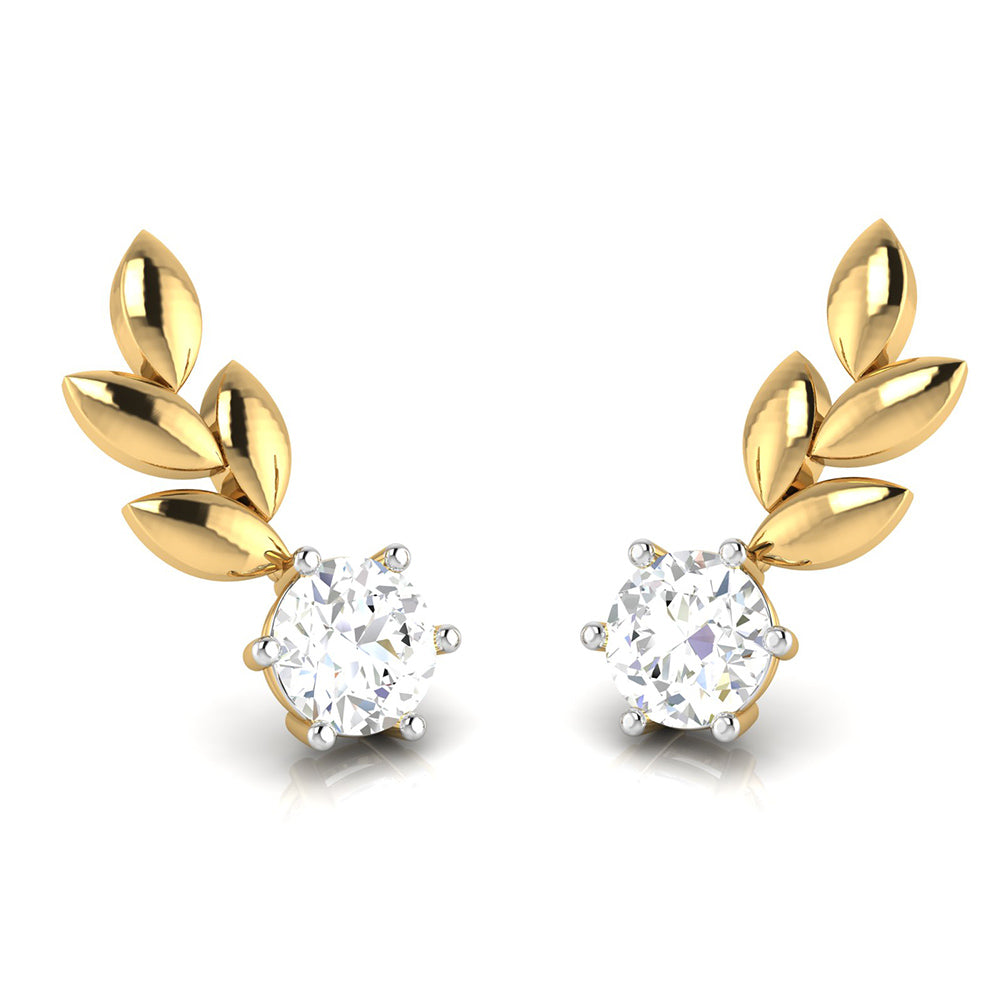 Rose Gold Solitaire Leaf Earrings